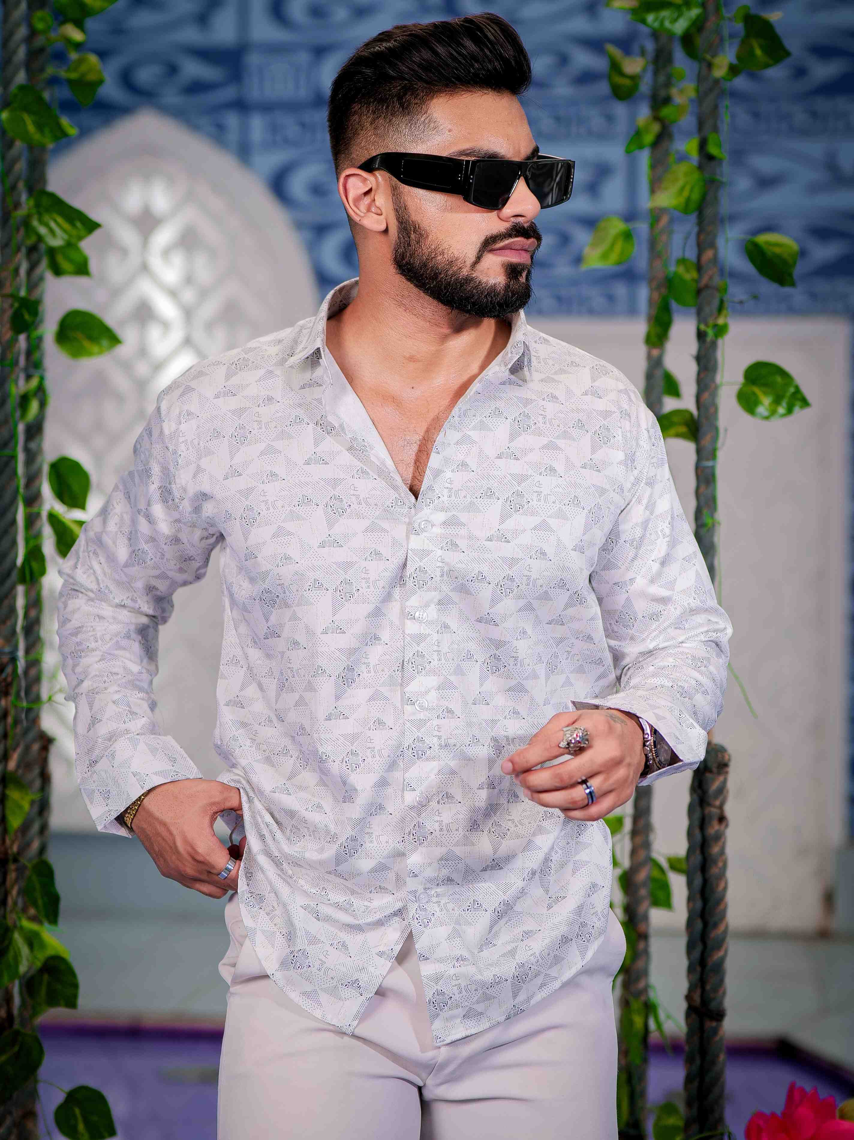 White Satin Print Premium Shirt - Image 5