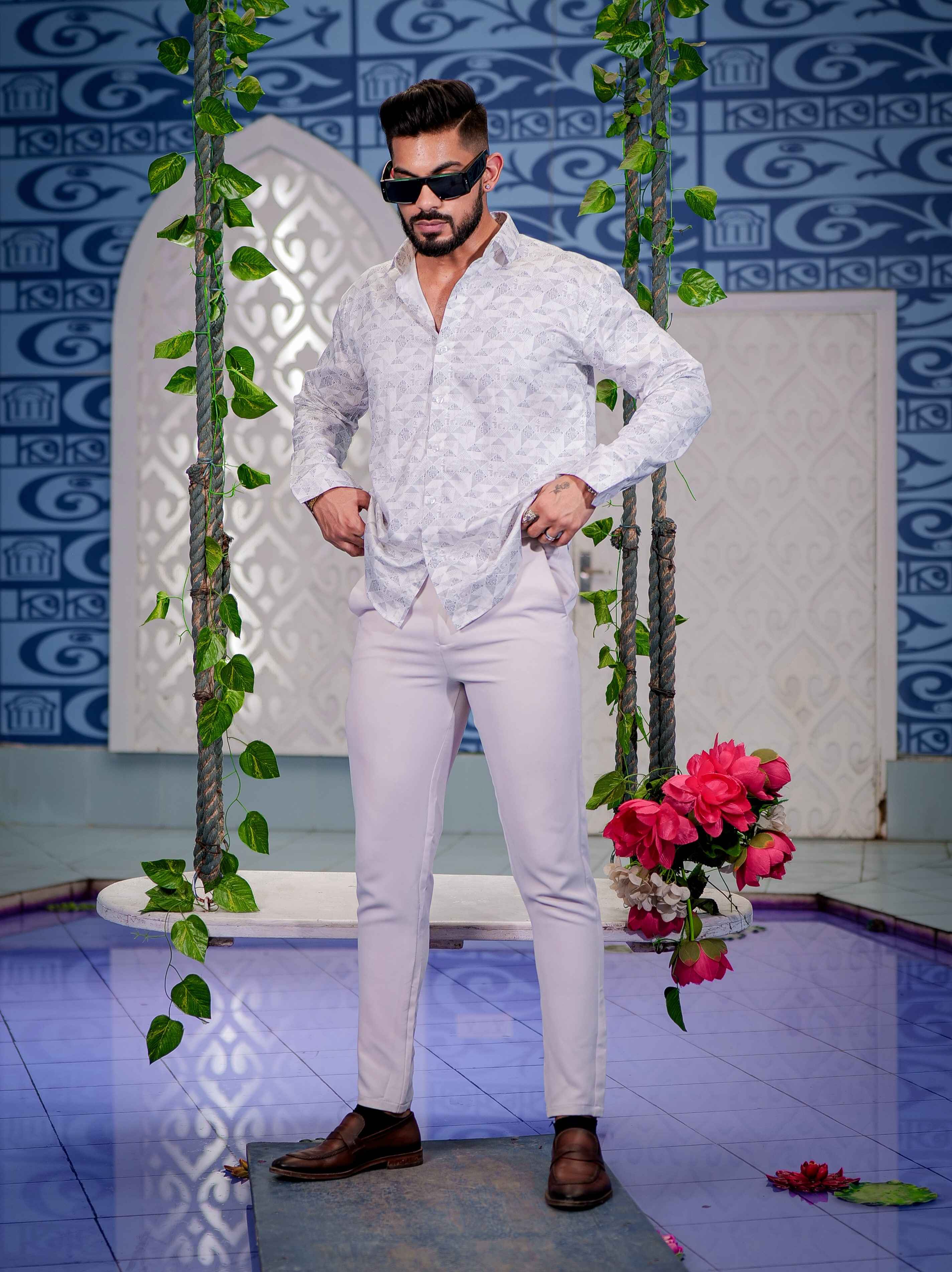 White Satin Print Premium Shirt - Image 7