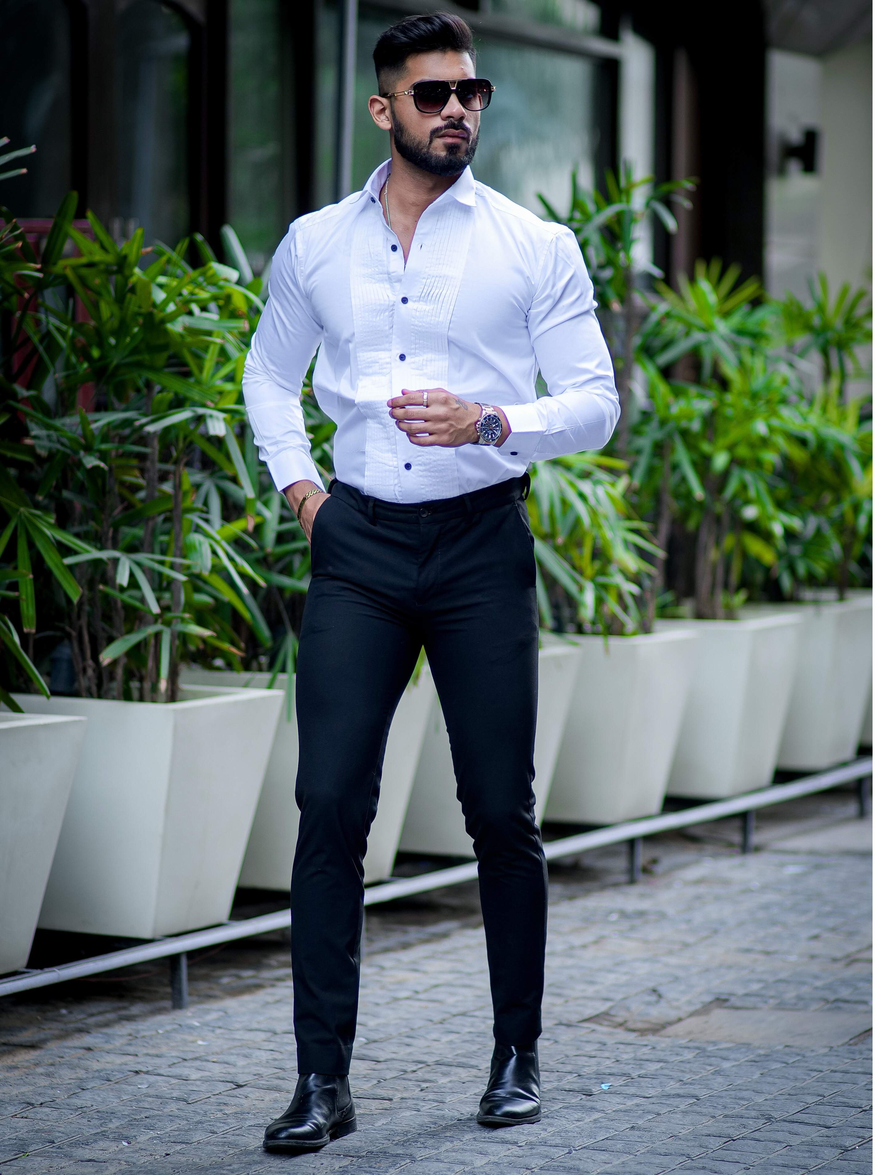 White Subtle Sheen Tuxedo Premium Giza Satin Cotton Shirt - Image 5