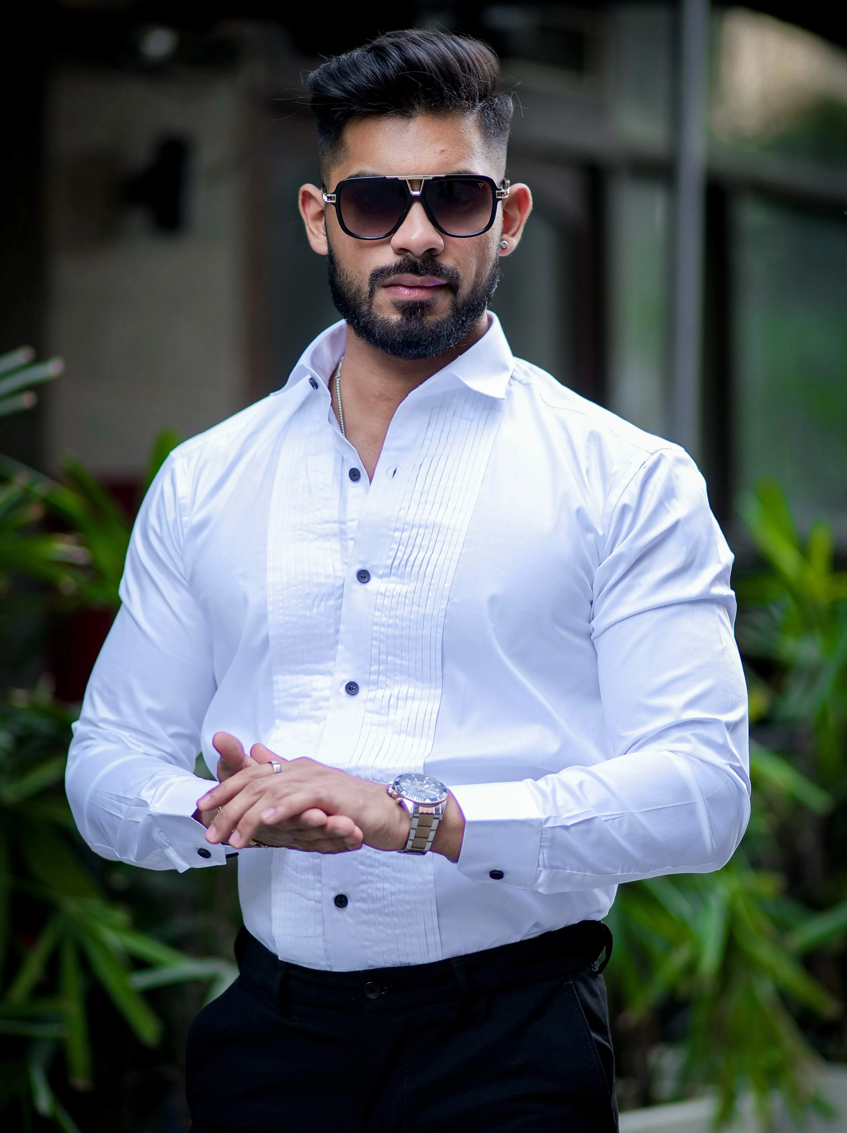 White Subtle Sheen Tuxedo Premium Giza Satin Cotton Shirt - Image 6